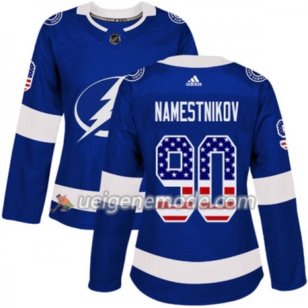 Dame Eishockey Tampa Bay Lightning Trikot Vladislav Namestnikov 90 Adidas 2017-2018 Blue USA Flag Fashion Authentic